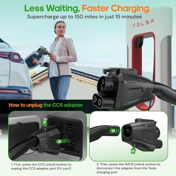 NACS to CCS Adapter, SGS Safety Certified 500 Amps / 1,000V, DC Fast Charge Your - Picture 5 of 7